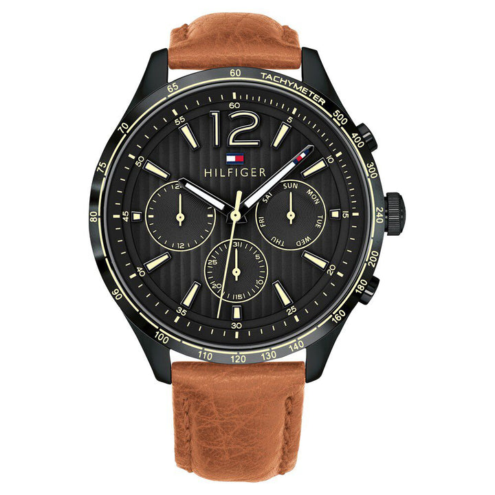 Tommy Hilfiger Quartz Multifunction Black Dial Leather Strap Watch for Men-NCTH1791470W