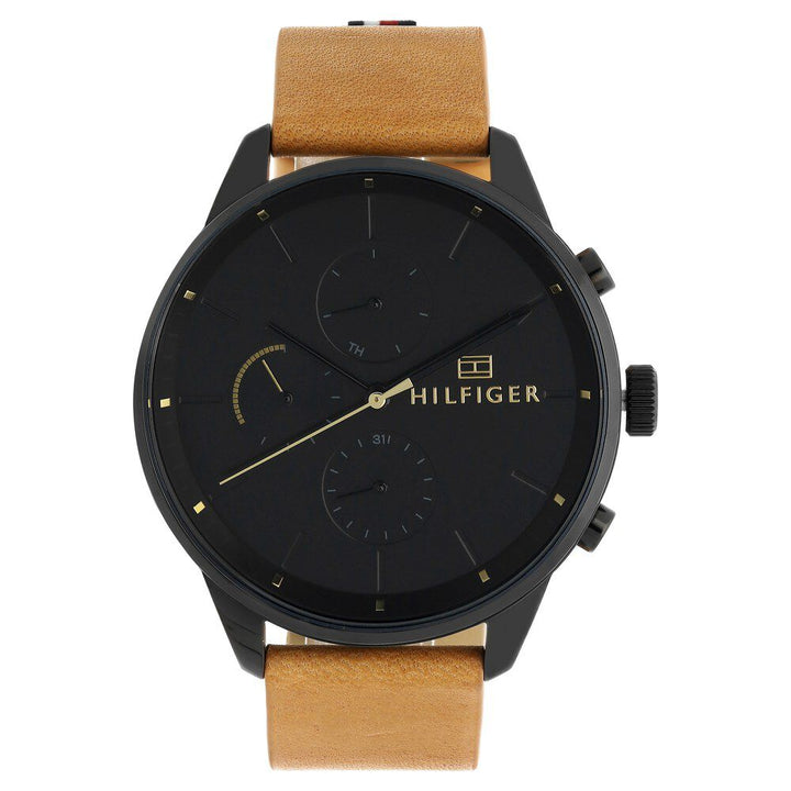 Tommy Hilfiger Quartz Multifunction Black Dial Leather Strap Watch for Men-NCTH1791486W