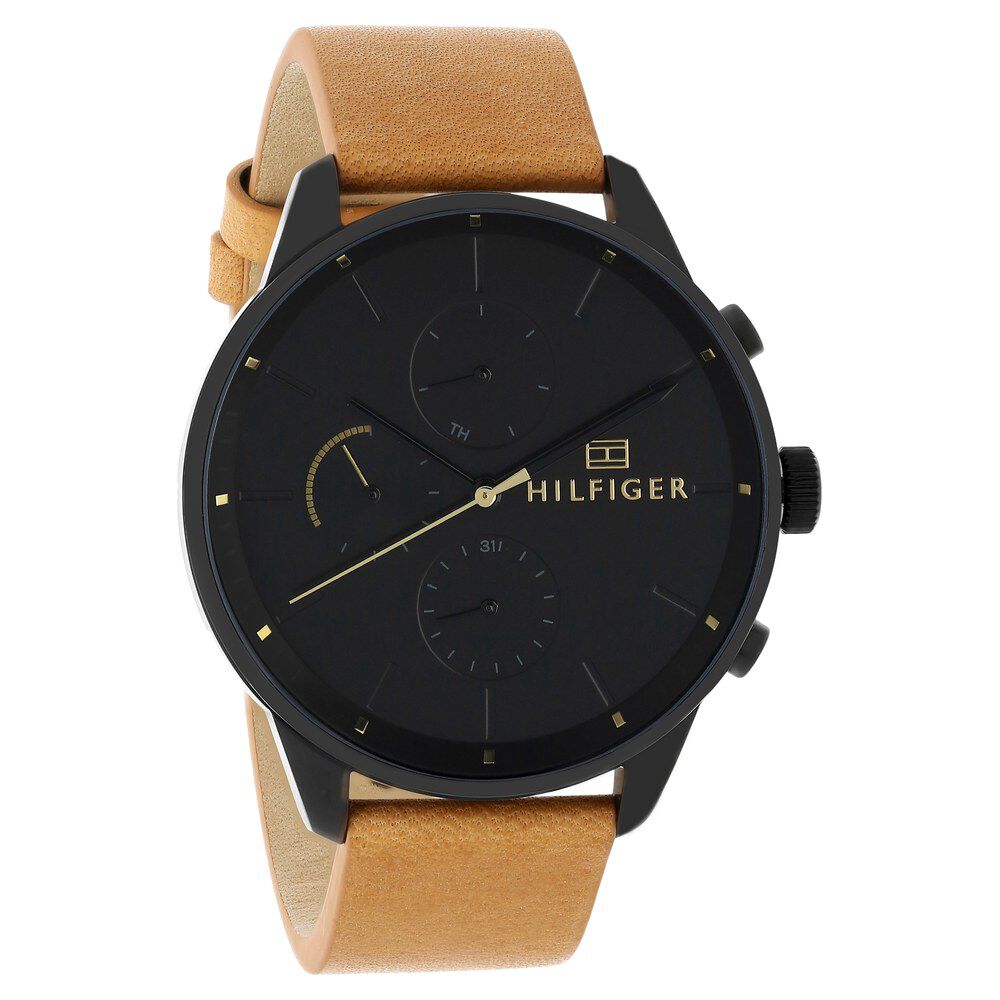 Tommy Hilfiger Quartz Multifunction Black Dial Leather Strap Watch for Men-NCTH1791486W