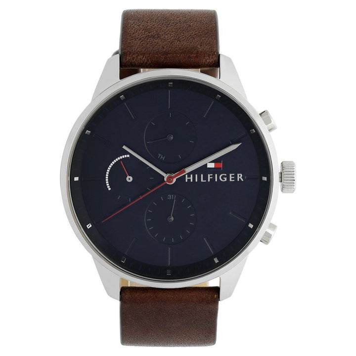 Tommy Hilfiger Quartz Multifunction Blue Dial Leather Strap Watch for Men-NCTH1791487W