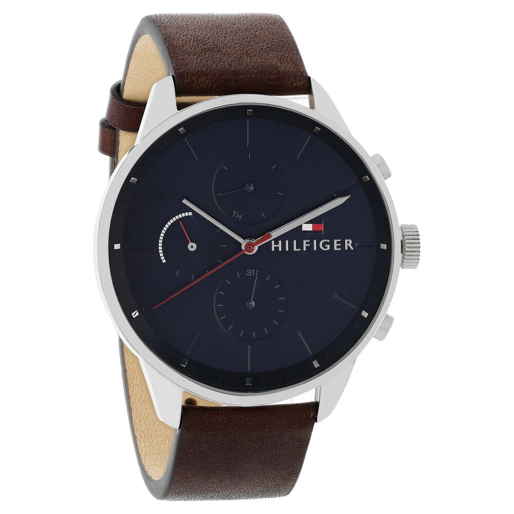 Tommy Hilfiger Quartz Multifunction Blue Dial Leather Strap Watch for Men-NCTH1791487W