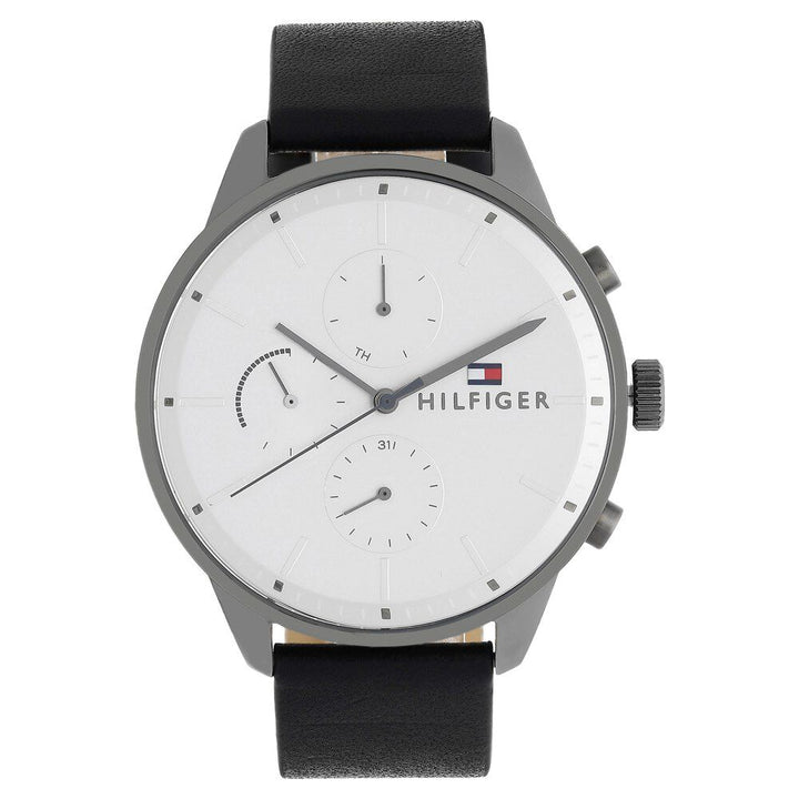 Tommy Hilfiger Quartz Multifunction Silver Dial Leather Strap Watch for Men-NCTH1791489