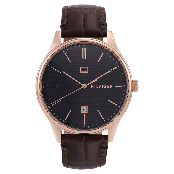 Tommy Hilfiger Quartz Analog with Date Blue Dial Leather Strap Watch for Men-NCTH1791493W