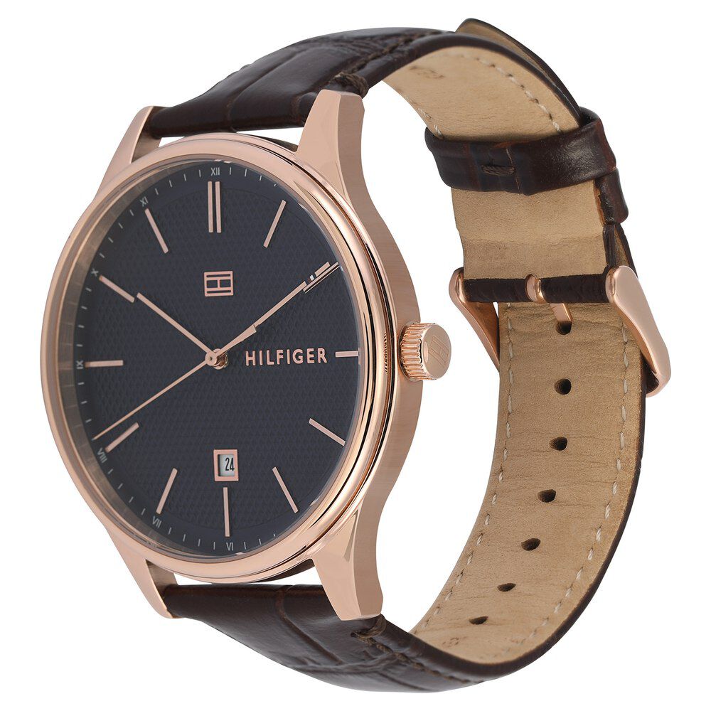 Tommy Hilfiger Quartz Analog with Date Blue Dial Leather Strap Watch for Men-NCTH1791493W