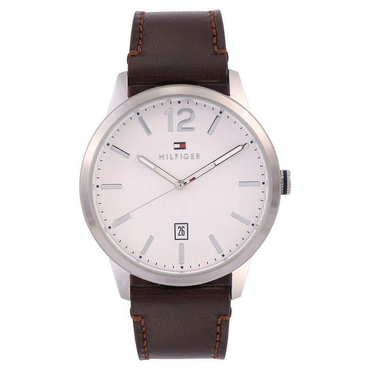 Tommy Hilfiger Quartz Analog with Date Silver Dial Leather Strap Watch for Men-NCTH1791495W