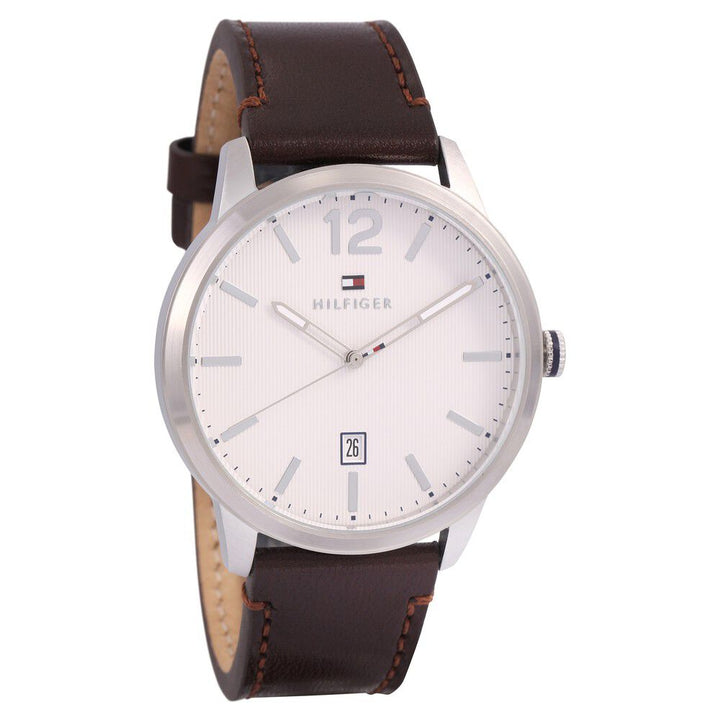 Tommy Hilfiger Quartz Analog with Date Silver Dial Leather Strap Watch for Men-NCTH1791495W