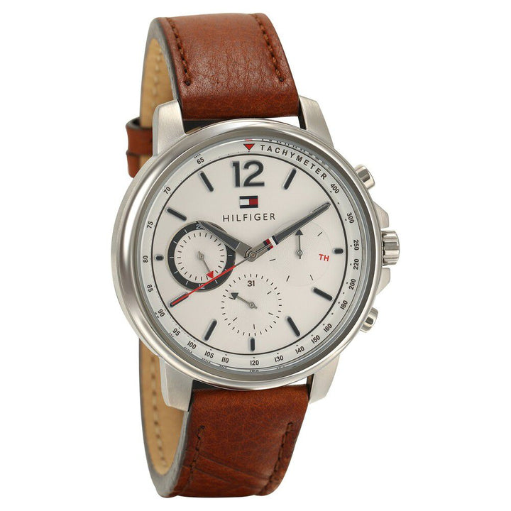 Tommy Hilfiger Quartz Multifunction Silver Dial Leather Strap Watch for Men-NCTH1791531W
