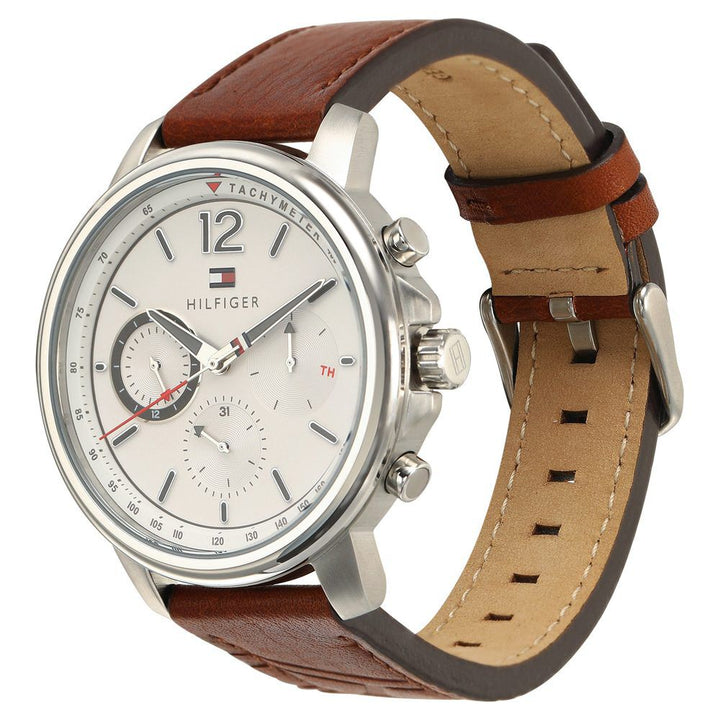 Tommy Hilfiger Quartz Multifunction Silver Dial Leather Strap Watch for Men-NCTH1791531W