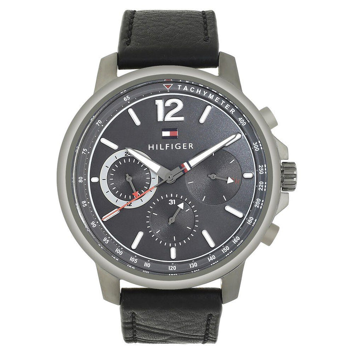 Tommy Hilfiger Quartz Multifunction Grey Dial Leather Strap Watch for Men-NCTH1791533W