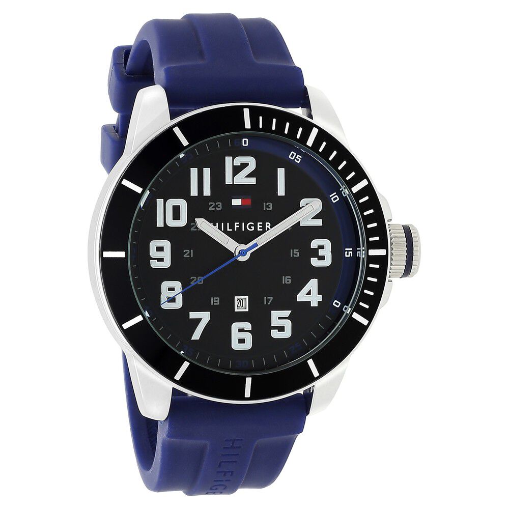 Tommy Hilfiger Quartz Analog with Day and Date Black Dial Silicone Strap Watch for Men-NCTH1791537