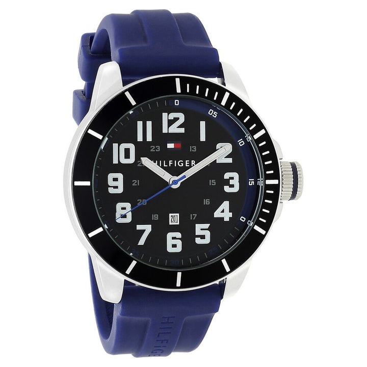 Tommy Hilfiger Quartz Analog with Day and Date Black Dial Silicone Strap Watch for Men-NCTH1791537