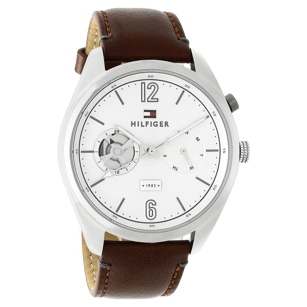 Tommy Hilfiger Quartz Analog White Dial Leather Strap Watch for Men-NCTH1791550W