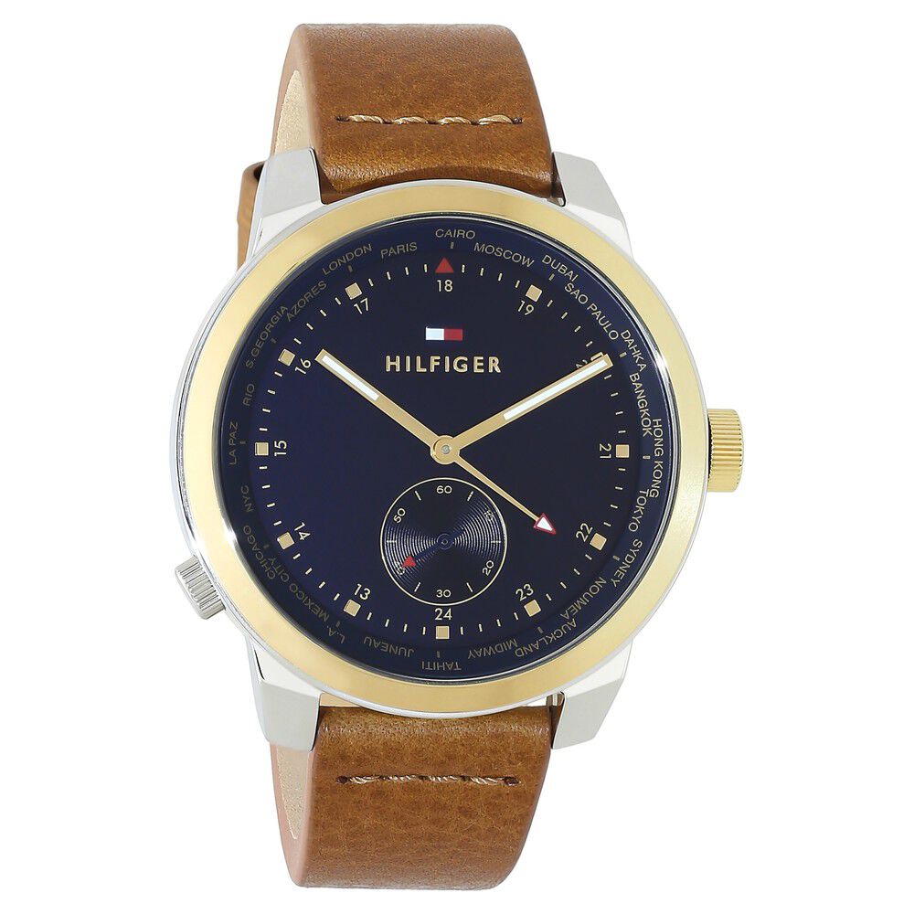 Tommy Hilfiger Quartz Analog Blue Dial Leather Strap Watch for Men-NCTH1791553W