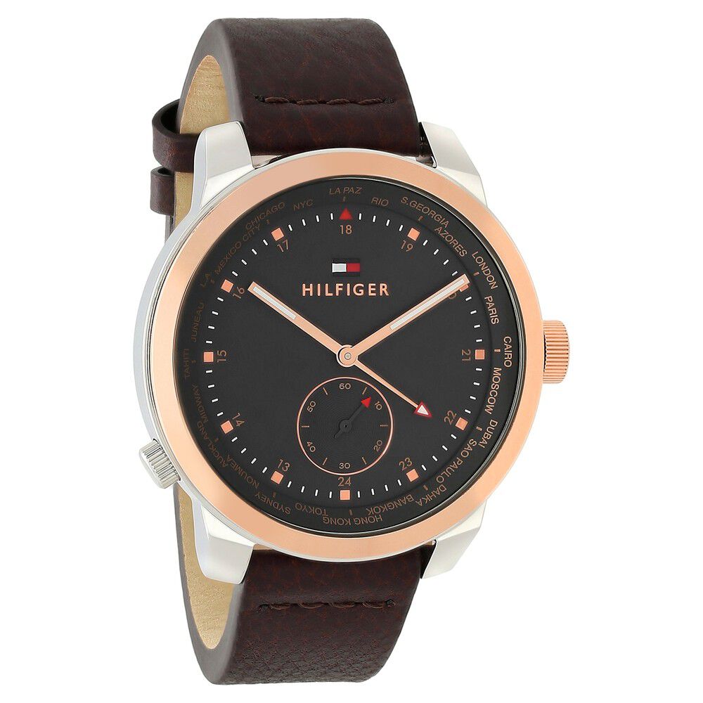 Tommy Hilfiger Quartz Analog Grey Dial Leather Strap Watch for Men-NCTH1791554W