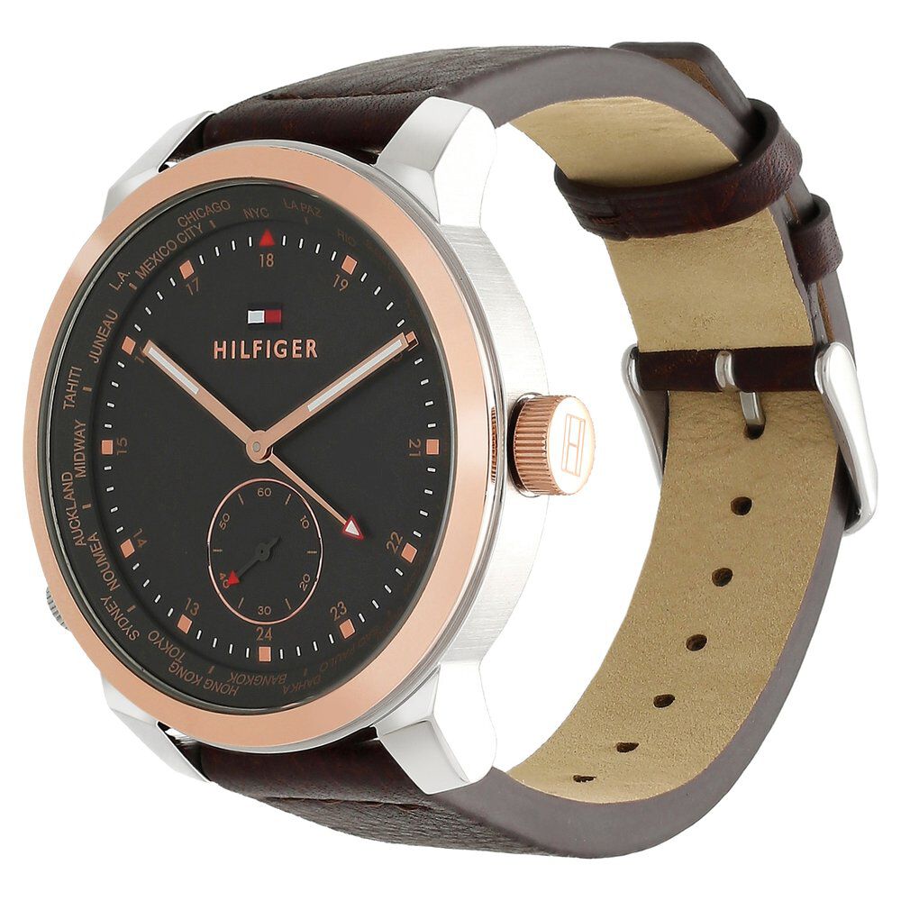 Tommy Hilfiger Quartz Analog Grey Dial Leather Strap Watch for Men-NCTH1791554W