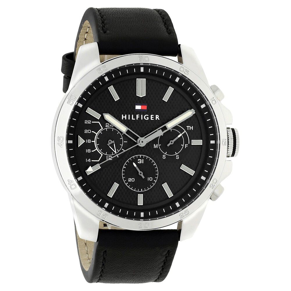 Tommy Hilfiger Quartz Analog Black Dial Leather Strap Watch for Men-NCTH1791563W