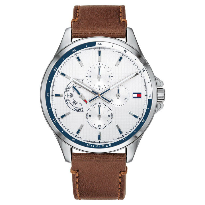 Tommy Hilfiger Quartz Multifunction White Dial Leather Strap Watch for Men-NCTH1791614W