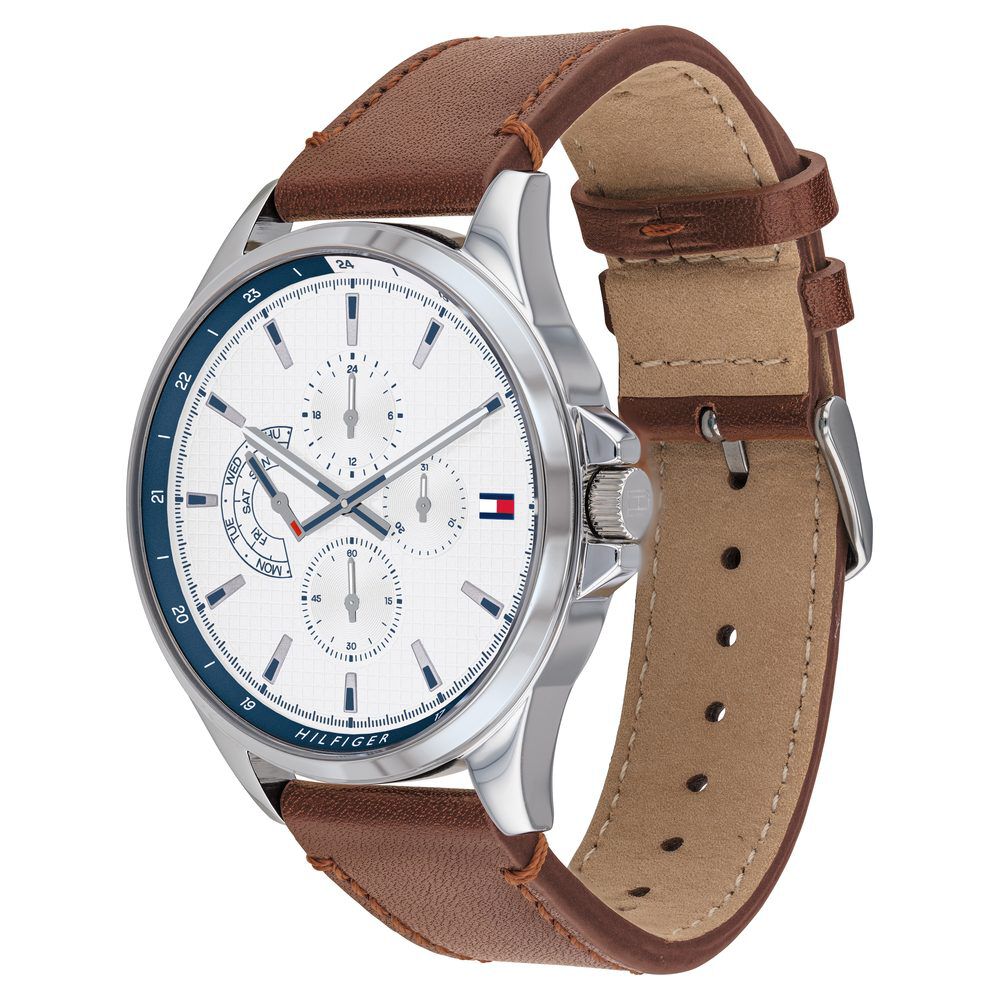 Tommy Hilfiger Quartz Multifunction White Dial Leather Strap Watch for Men-NCTH1791614W