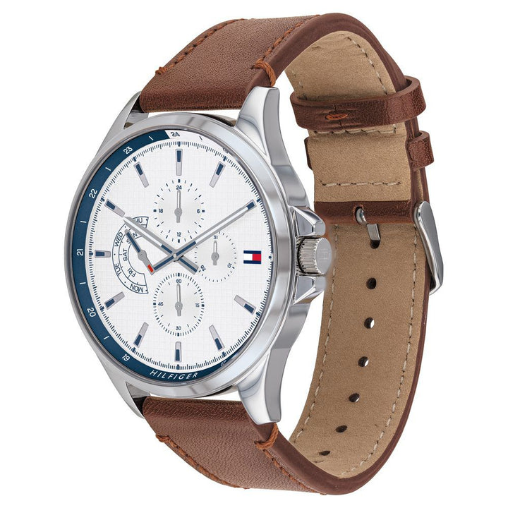 Tommy Hilfiger Quartz Multifunction White Dial Leather Strap Watch for Men-NCTH1791614W