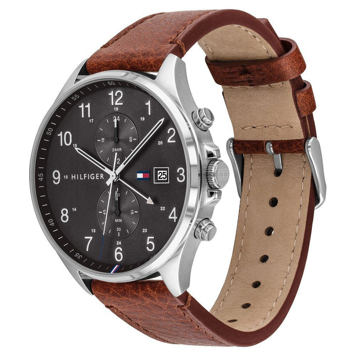 Tommy Hilfiger Quartz Multifunction Grey Dial Leather Strap Watch for Men-NCTH1791710W