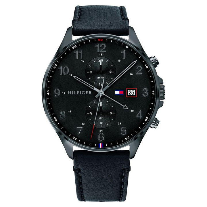 Tommy Hilfiger Quartz Multifunction Black Dial Leather Strap Watch For Men