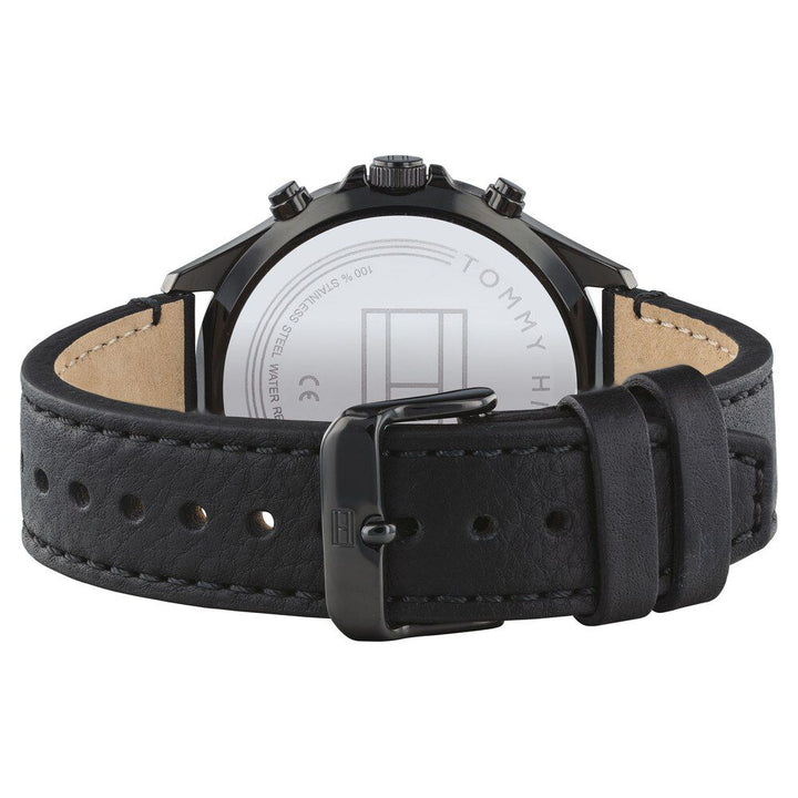 Tommy Hilfiger Quartz Multifunction Black Dial Leather Strap Watch For Men