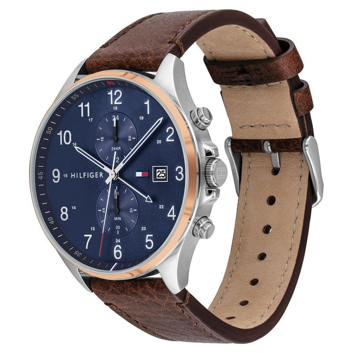 Tommy Hilfiger Quartz Multifunction Blue Dial Leather Strap Watch for Men-NETH1791712W