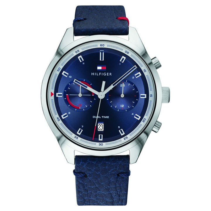 Tommy Hilfiger Blue Dial Leather Strap Watch for Men-NCTH1791728W