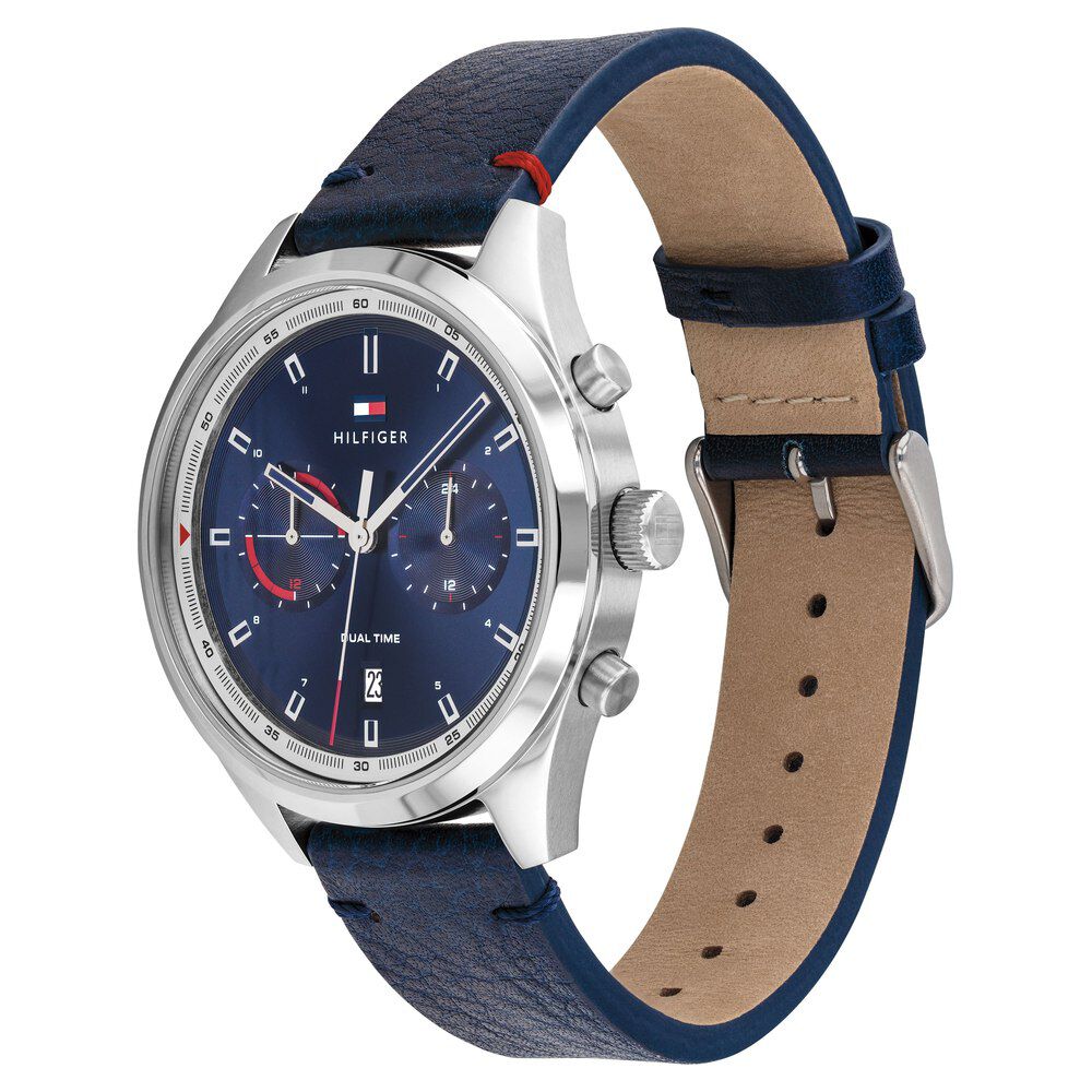 Tommy Hilfiger Blue Dial Leather Strap Watch for Men-NCTH1791728W