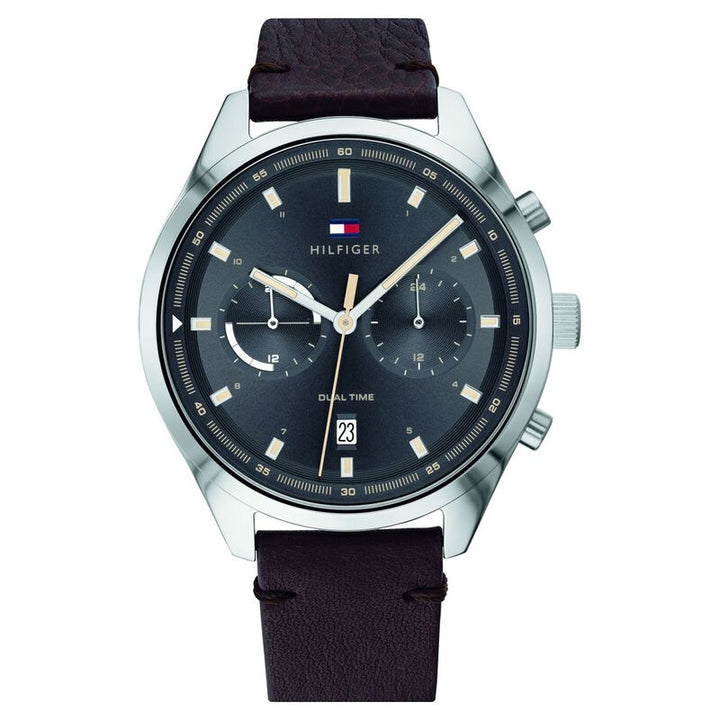 Tommy Hilfiger Quartz Multifunction Grey Dial Leather Strap Watch For Men