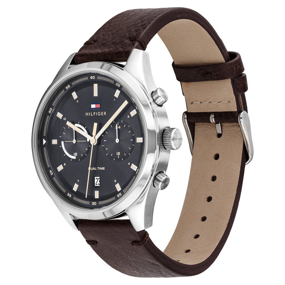 Tommy Hilfiger Quartz Multifunction Grey Dial Leather Strap Watch For Men