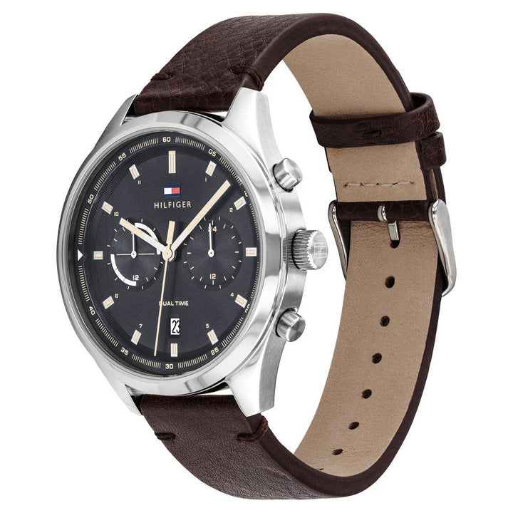 Tommy Hilfiger Quartz Multifunction Grey Dial Leather Strap Watch For Men