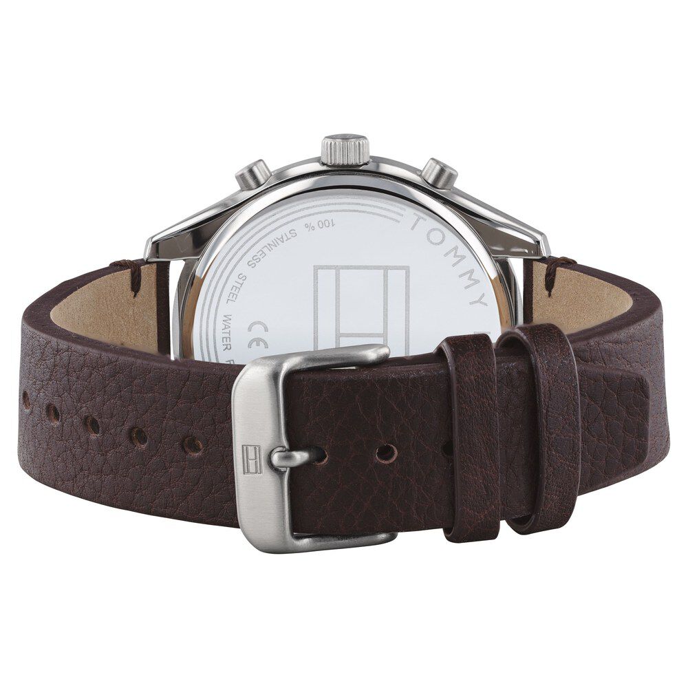 Tommy Hilfiger Quartz Multifunction Grey Dial Leather Strap Watch For Men