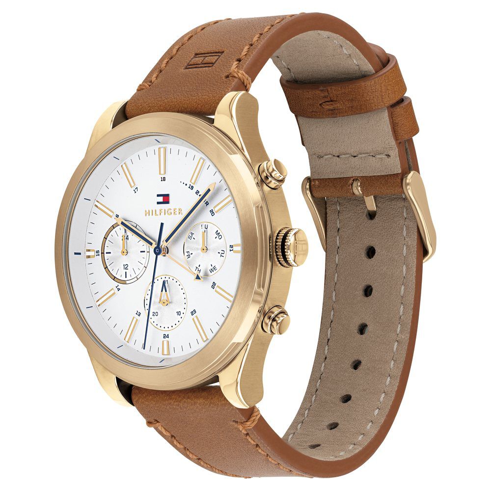 Tommy Hilfiger Quartz Multifunction Silver Dial Leather Strap Watch for Men-NCTH1791742W