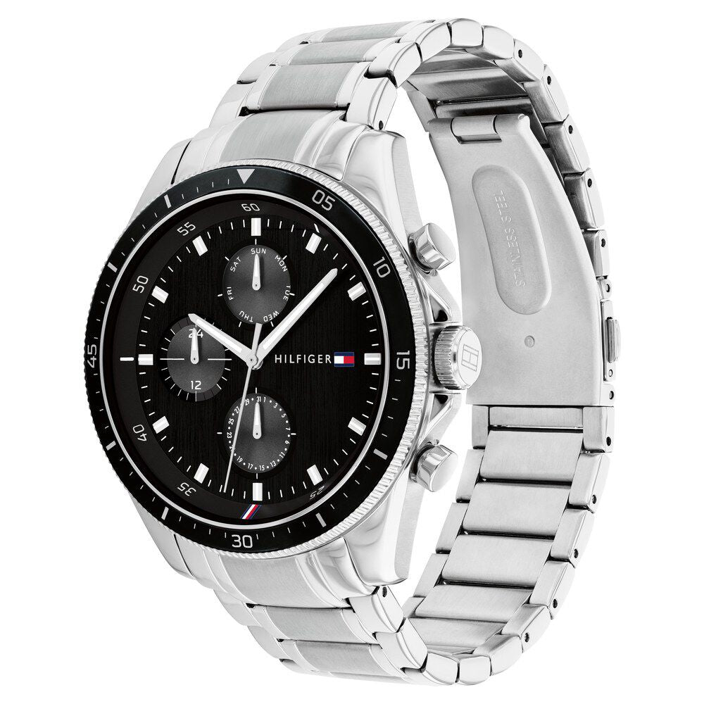 Tommy Hilfiger Quartz Multifunction Black Dial Stainless Steel Strap Watch for Men-NCTH1791835W