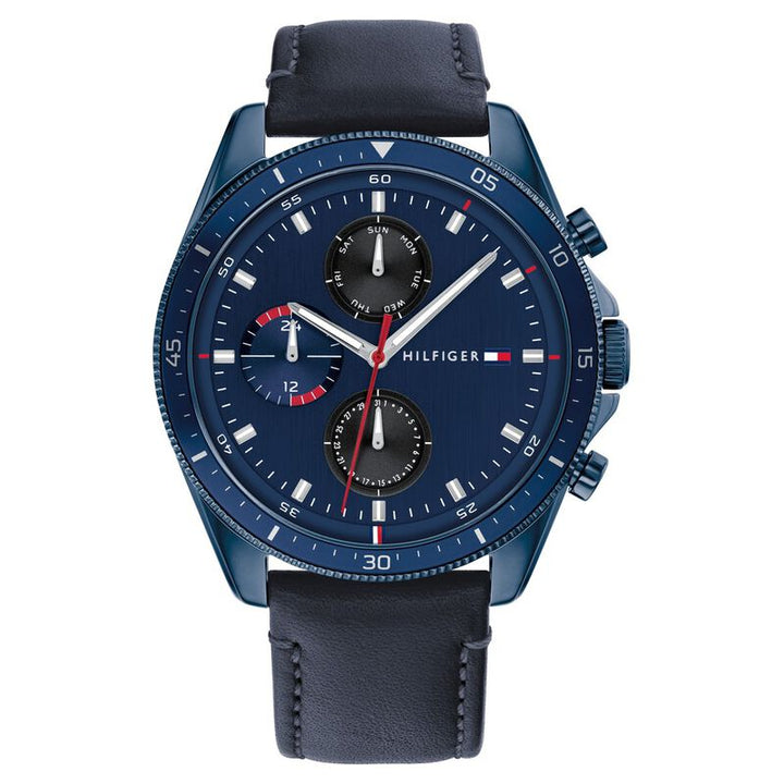 Tommy Hilfiger Quartz Multifunction Blue Dial Leather Strap Watch For Men