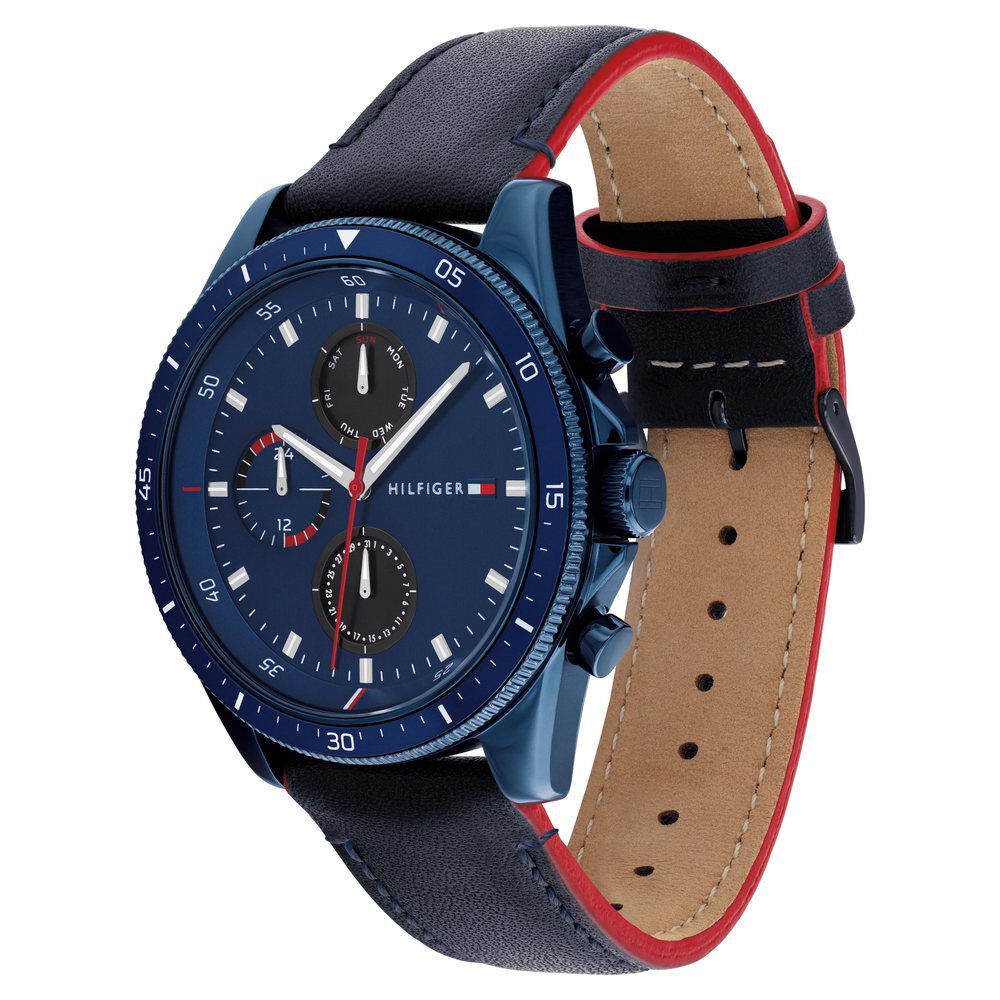 Tommy Hilfiger Quartz Multifunction Blue Dial Leather Strap Watch For Men