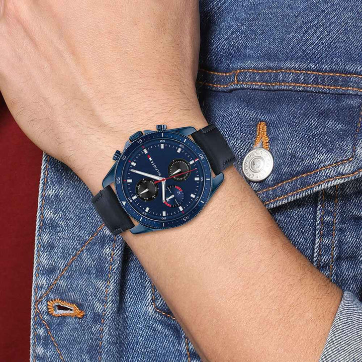 Tommy Hilfiger Quartz Multifunction Blue Dial Leather Strap Watch For Men