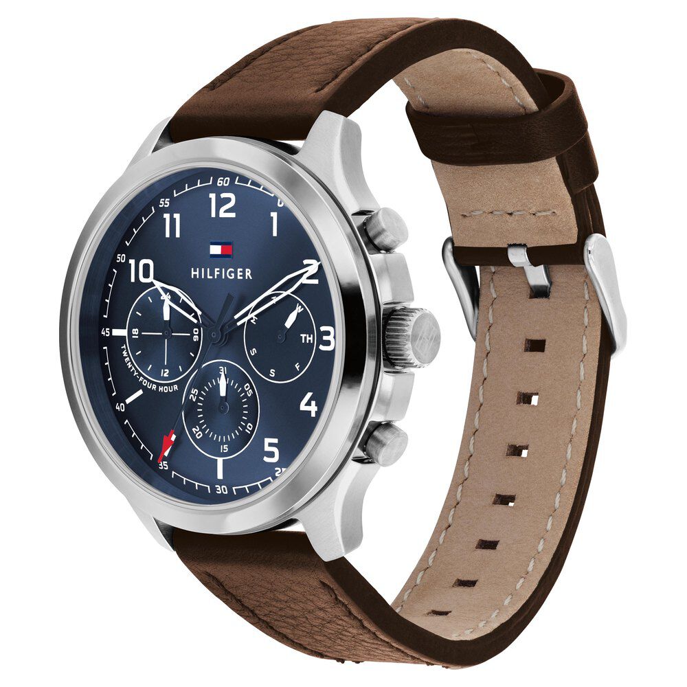 Tommy Hilfiger Quartz Multifunction Blue Dial Leather Strap Watch For Men