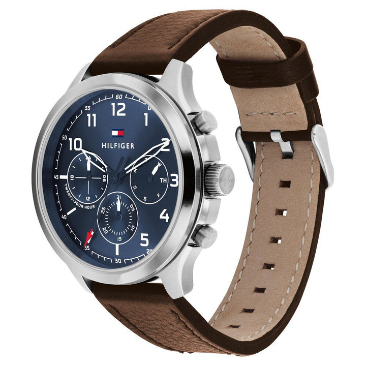 Tommy Hilfiger Quartz Multifunction Blue Dial Leather Strap Watch For Men