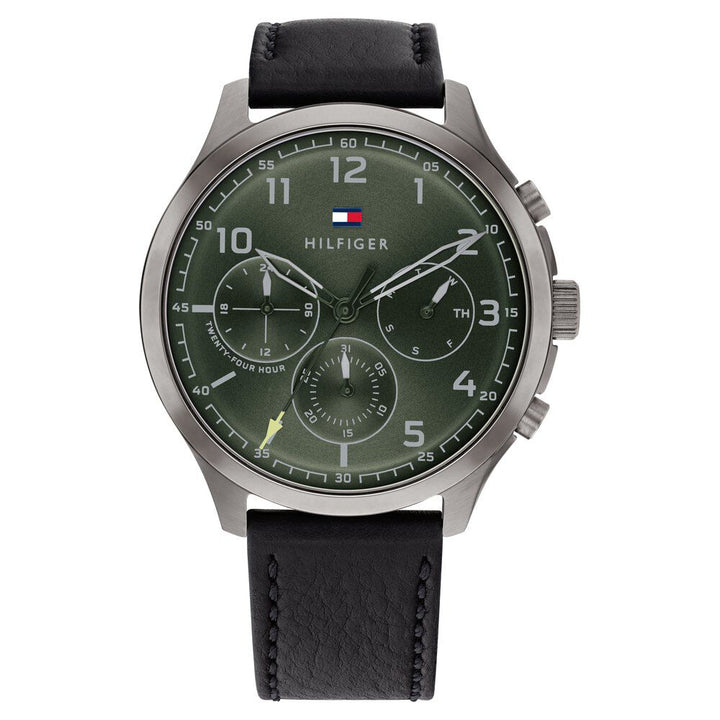 Tommy Hilfiger Quartz Multifunction Green Dial Leather Strap Watch for Men NDTH1791856