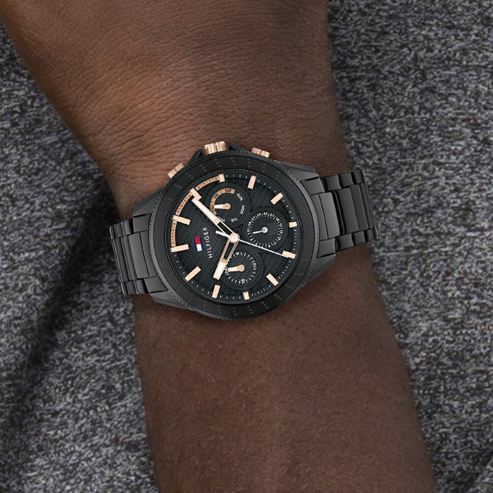 Tommy Hilfiger Quartz Multifunction Black Dial Stainless Steel Strap Watch for Men-NTTH1791858