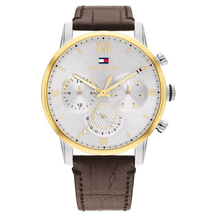 Tommy Hilfiger Quartz Multifunction Silver Dial Leather Strap Watch For Men