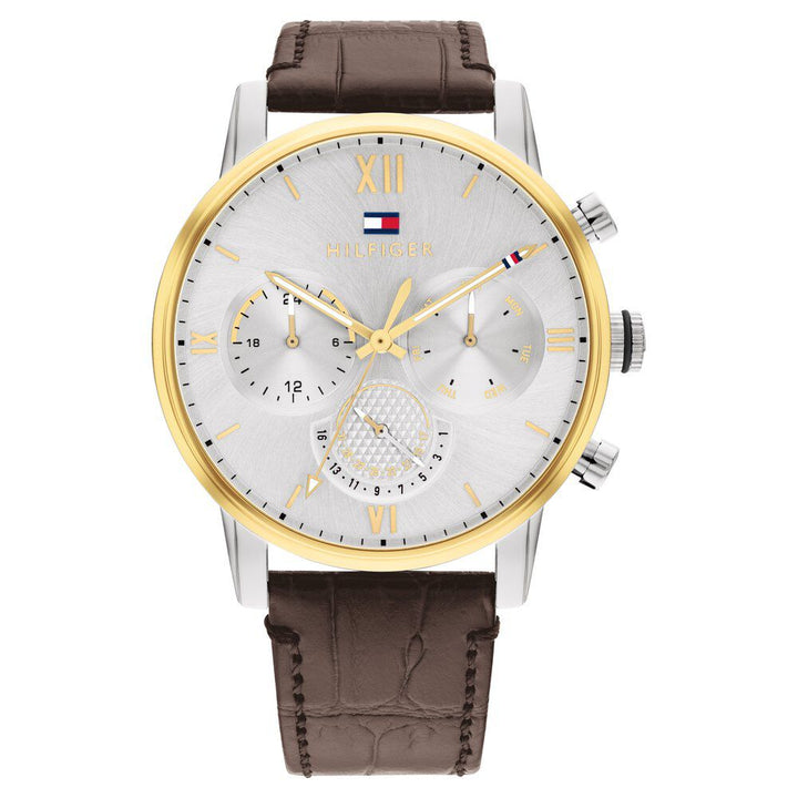 Tommy Hilfiger Multifunction Silver Round Dial Brown Leather Strap Watch For Men-NTTH1791884