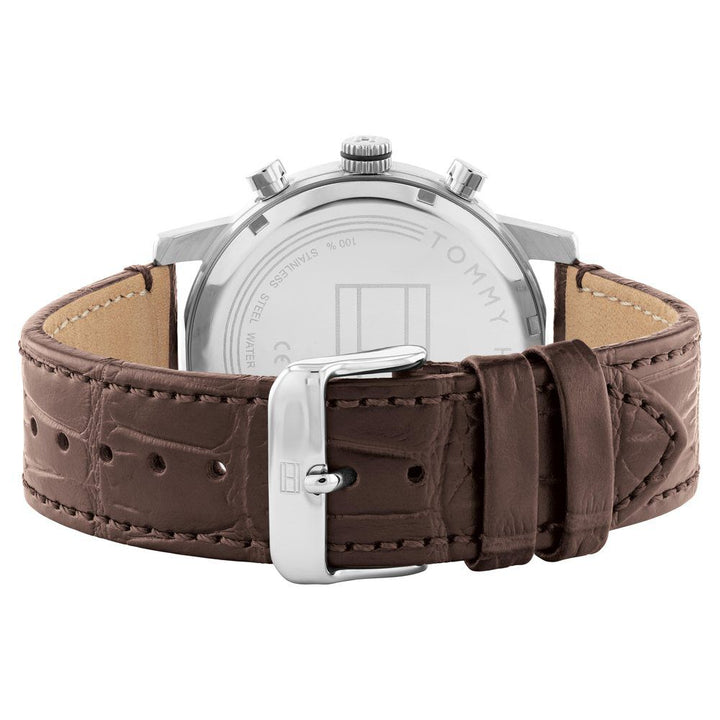 Tommy Hilfiger Multifunction Silver Round Dial Brown Leather Strap Watch For Men-NTTH1791884