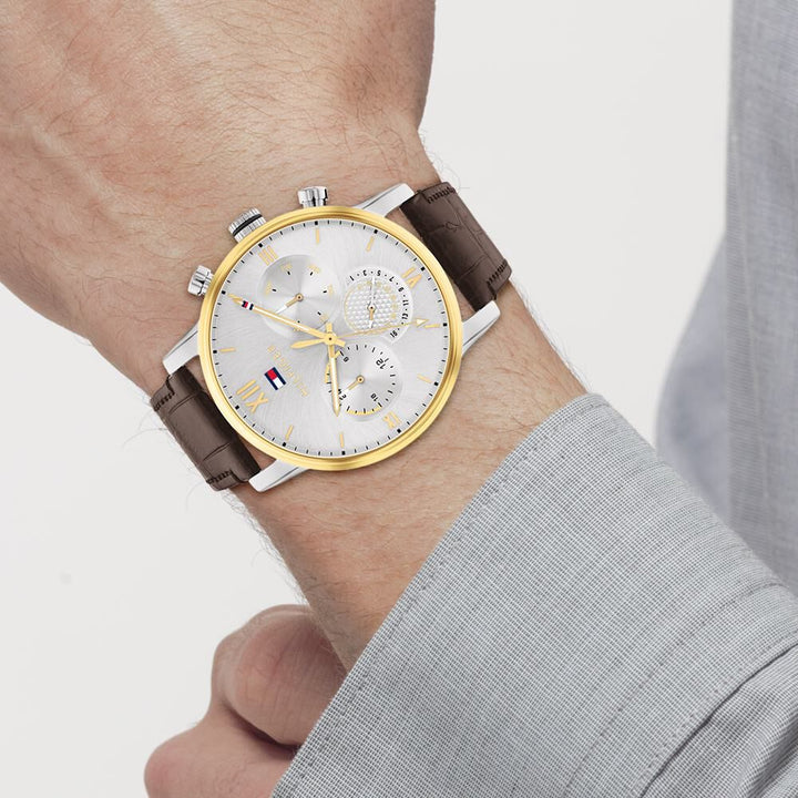 Tommy Hilfiger Quartz Multifunction Silver Dial Leather Strap Watch for Men NETH1791884