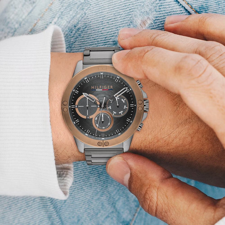 Tommy Hilfiger Quartz Multifunction Grey Dial Stainless Steel Strap Watch for Men-NCTH1791892