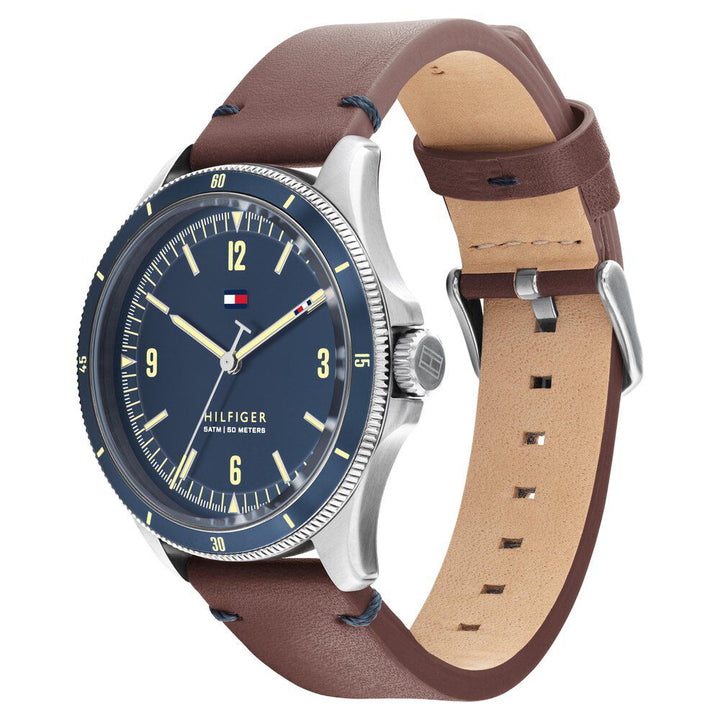 Tommy Hilfiger Quartz Analog Blue Dial Leather Strap Watch For Men