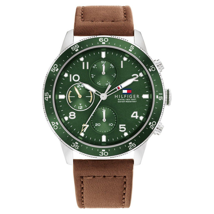 Tommy Hilfiger Green Dial Leather Strap Watch for Men-NETH1791948