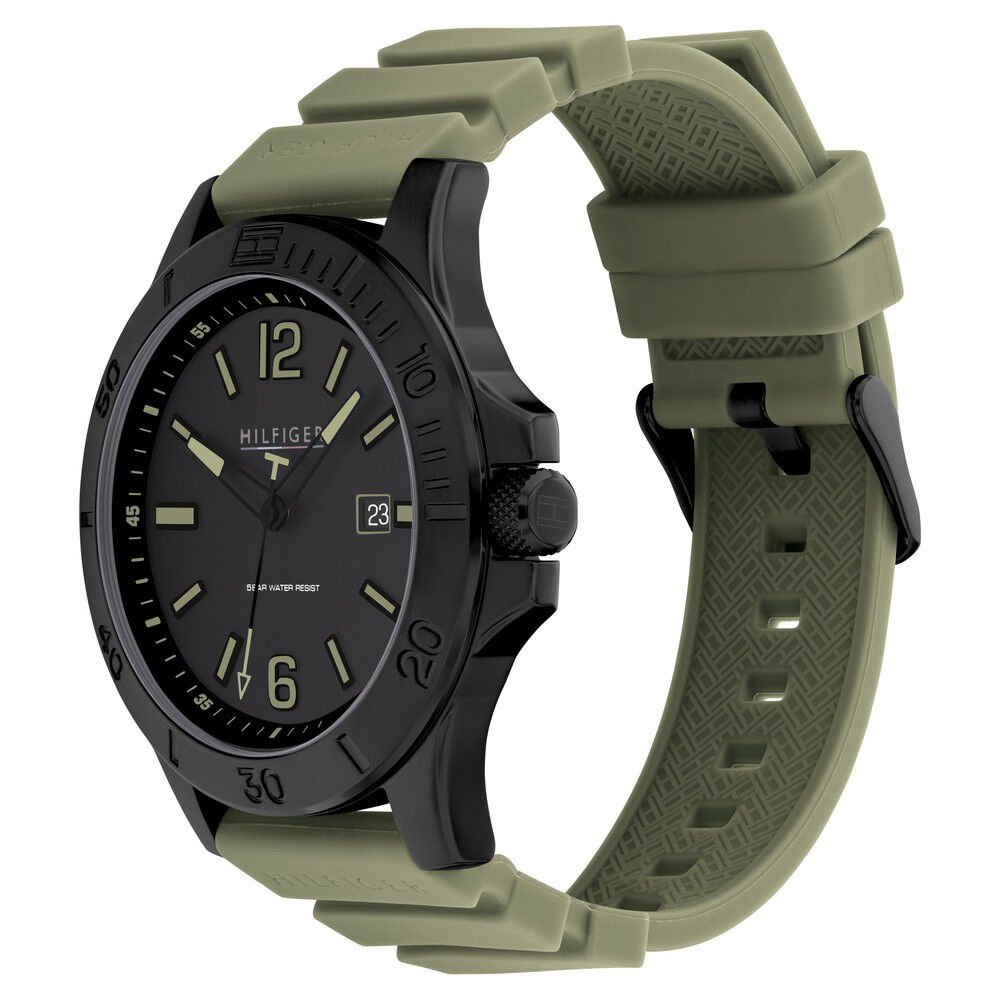 Tommy Hilfiger Quartz Analog Black Dial Green Silicone Strap Watch For Men-NTTH1791992